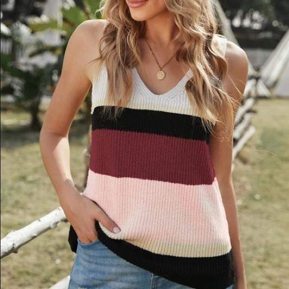 Vibin' & Thrivin' Crochet Knit Tank-Burgundy - Picture 2 of 3